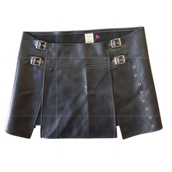 VTG PVC Black Buckle Mini 🖤 Goth Punk Vinyl Skirt Y2K Core Medium - Picture 5 of 5
